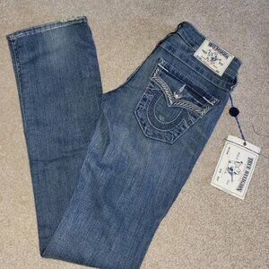 True Religion Straight Women Flap Pocket Chrome Decor Jeans WLH572GPO Size 24